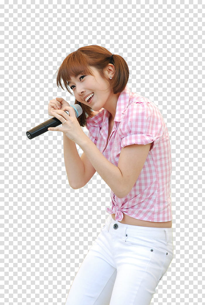 SNSD GEE LIVE RENDER, smiling woman holding microphone.