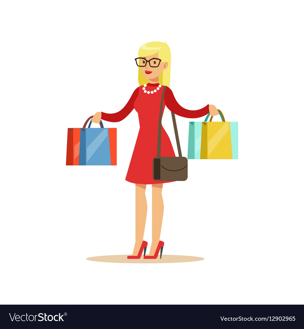 Woman With Many Paper Bags Shopping In Department.