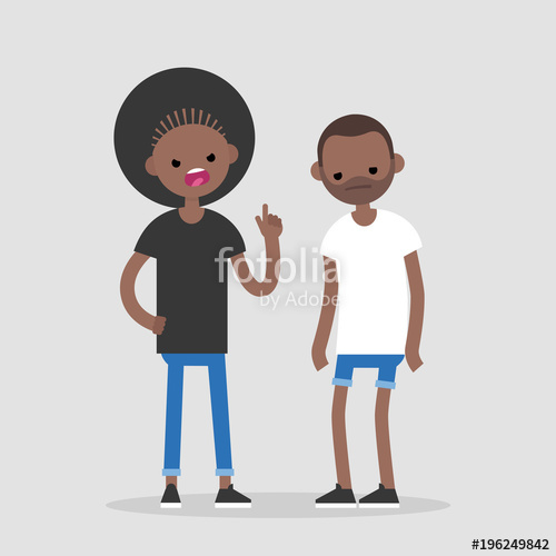 Quarrel conceptual illustration. Young pissed off black.