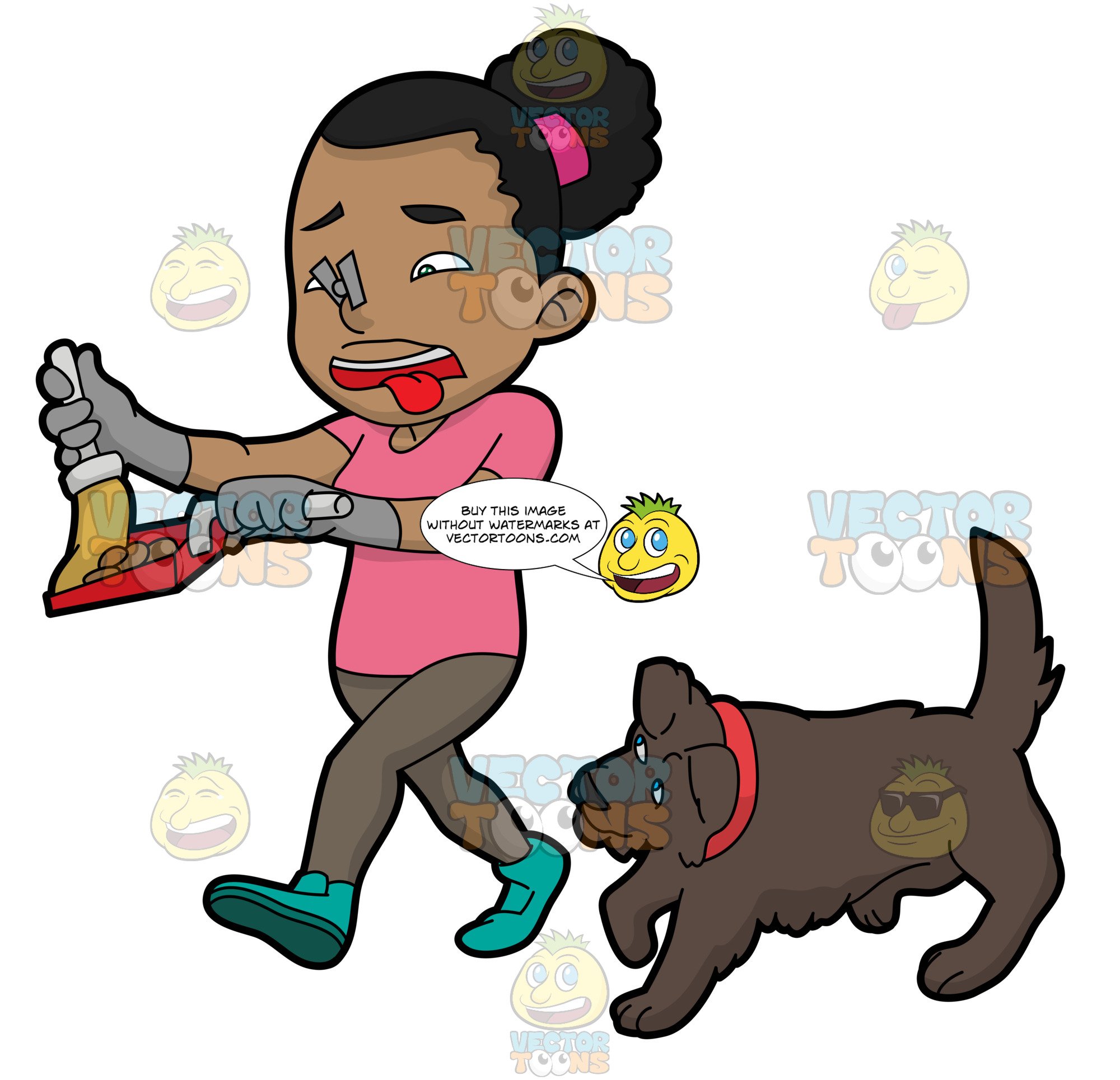 A Black Woman Picking Up The Poop Of Her Dog.