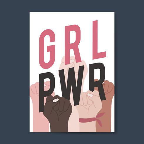 Girl power with diverse fists vector.