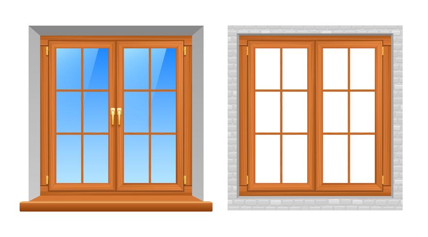 Wooden Windows Indoor Outdoor Realistic Icons.