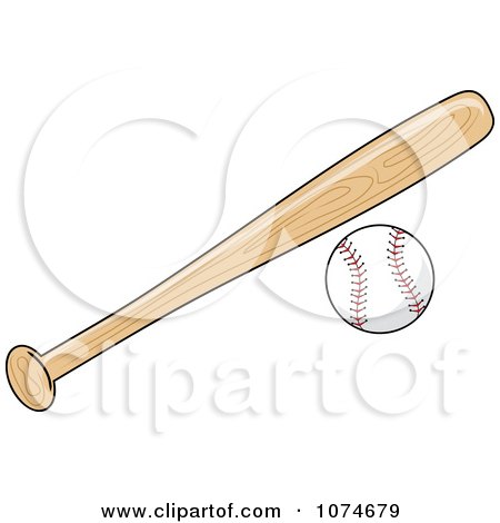 Clipart Wooden Baseball Bat And Ball.