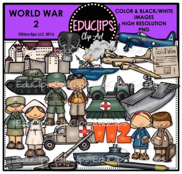 World War 2 Clip Art Bundle (Color and B&W).