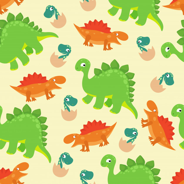 Cartoon baby dinosaur vector seamless pattern for girl.