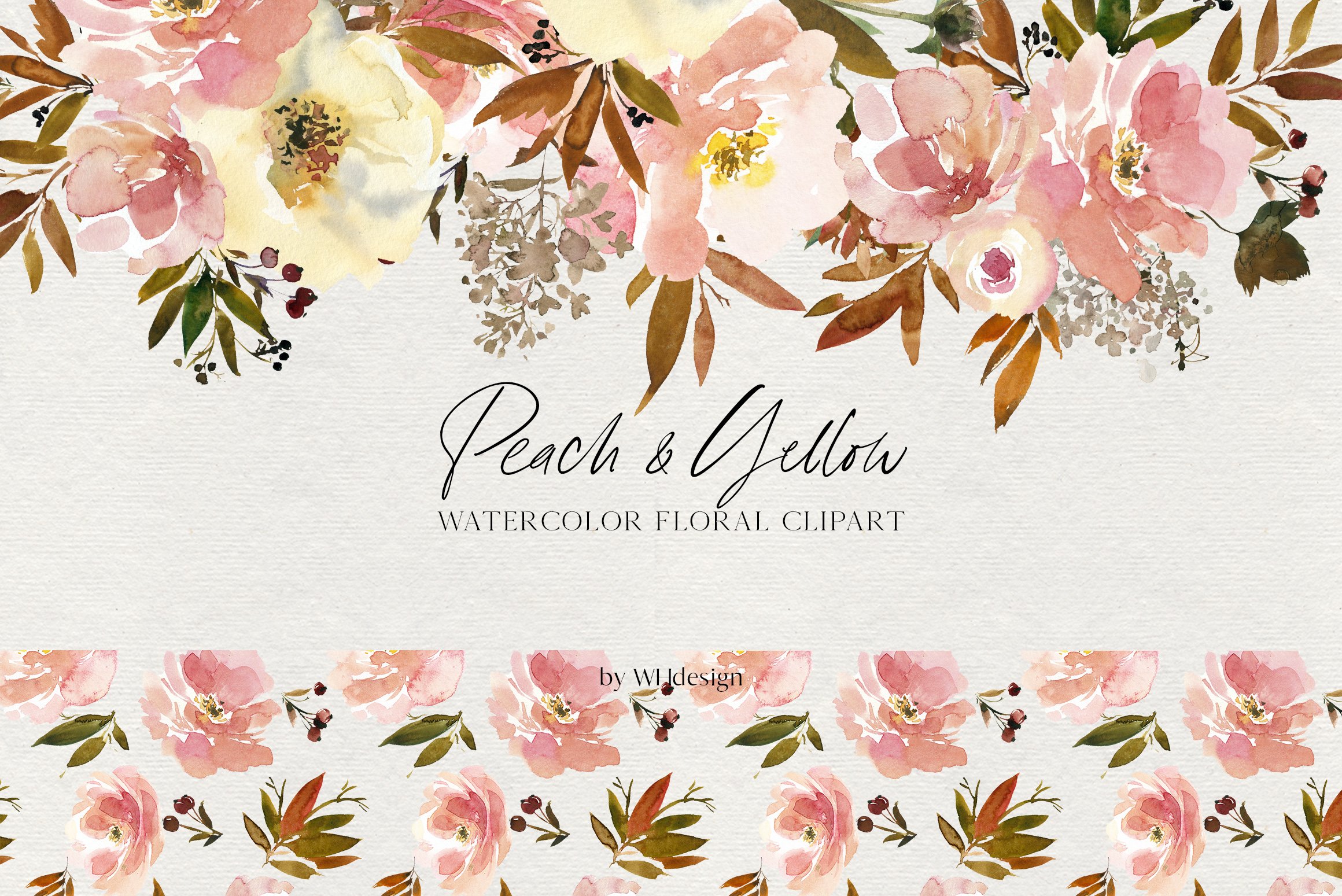 Peach & Yellow Watercolor Floral PNG.