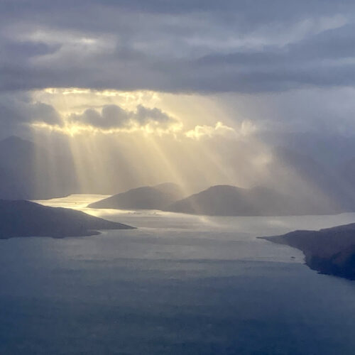 Crepuscular rays over the Isle of Skye, Scotland.