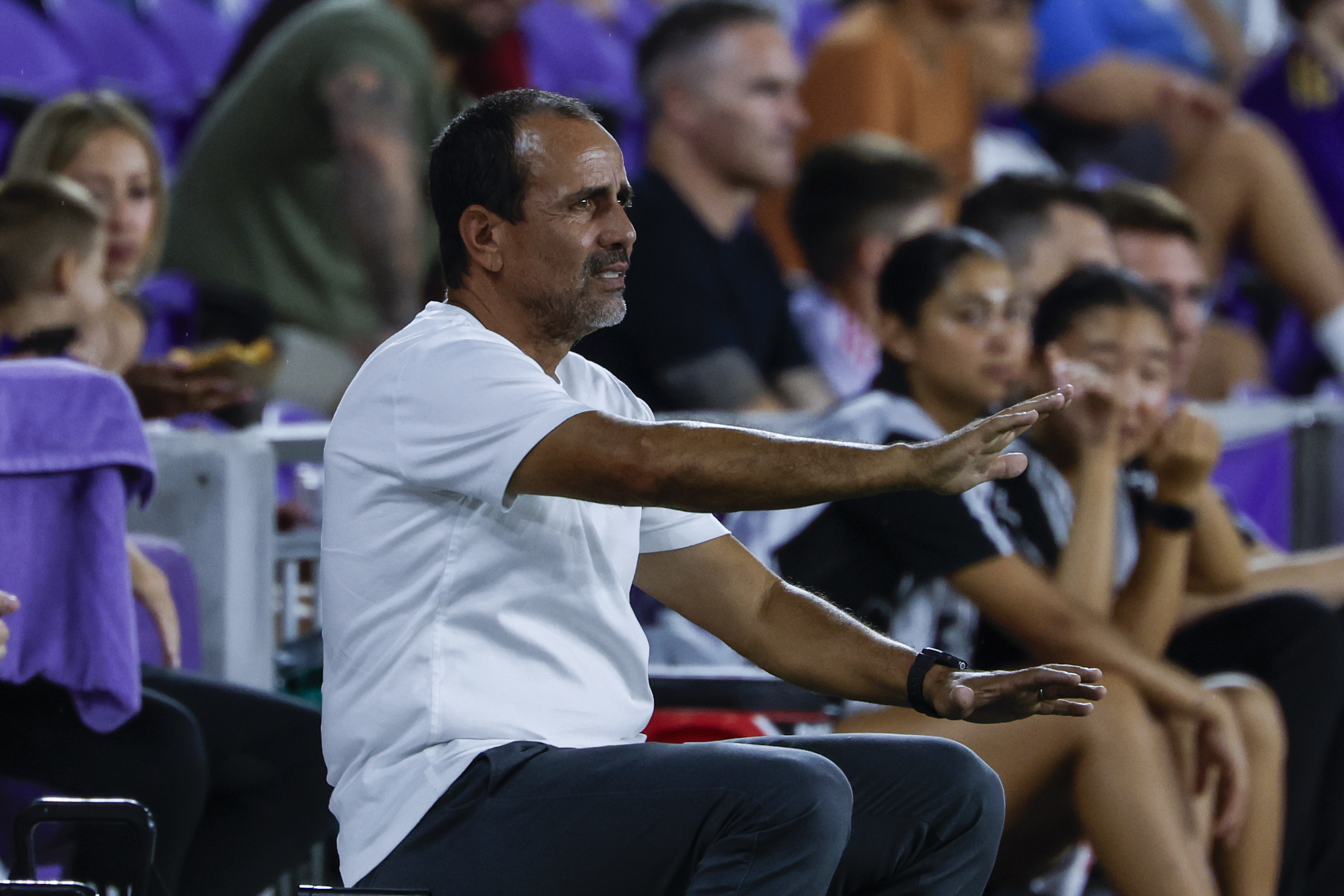 Orlando City manager Oscar Alexander Pareja Gomez signals his team as they play CF Montréal...