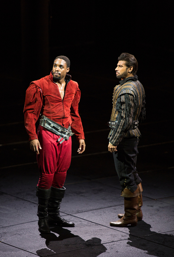 (from left) Grantham Coleman as Hamlet and Ian Lassiter as Horatio in Hamlet, by Will Photo