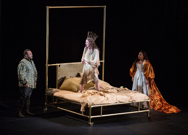 (from left) Cornell Womack as King Claudius, Talley Beth Gale as Ophelia, and Opal Al Photo