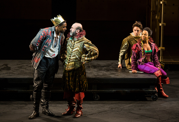 (from left) Grantham Coleman as Hamlet Patrick Kerr as Polonius, Kevin Hafso-Koppman  Photo