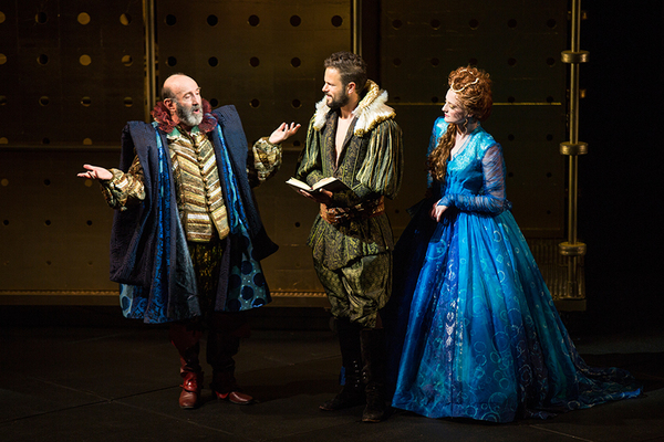 (from left) Patrick Kerr as Polonius, Jonny Orsini as Laertes, and Talley Beth Gale a Photo