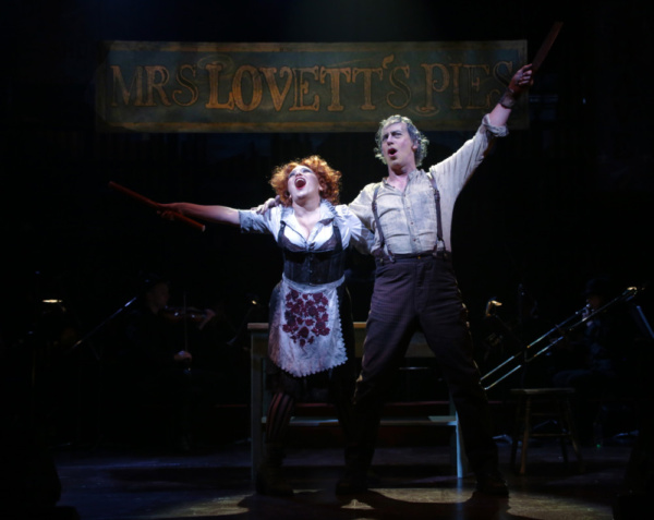 Liz Larsen as Mrs. Lovett and Terrence Mann as Sweeney Todd Photo