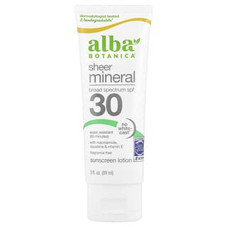 Alba Botanica, Sheer Mineral Sunscreen Lotion, SPF 30, Fragrance Free, 3 fl oz (89 ml)