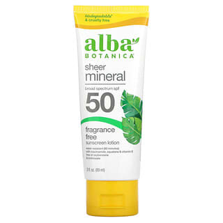 Alba Botanica, Sheer Mineral Sunscreen Lotion, SPF 50, Fragrance Free, 3 fl oz (89 ml)