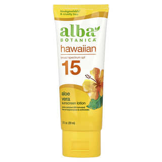 Alba Botanica, Loción con protección solar hawaiana, FPS 15, Aloe vera, 89 ml (3 oz. líq.)