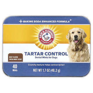 Arm & Hammer, Mentas dentales para el control del sarro para perros, Aroma a menta fresca, Carne de res, 40 mentas, 48,2 g (1,7 oz)