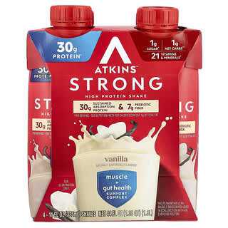 Atkins, Fuerte, Batido con alto contenido de proteínas, Vainilla, 4 unidades, 325 ml (11 oz. líq.) cada una