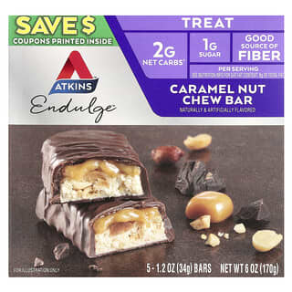 Atkins, Endulge™, Caramel Nut Chew Bar, 5 Bars, 1.2 oz (34 g) Each