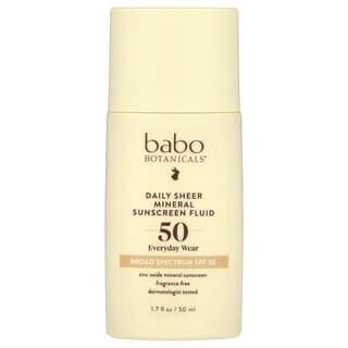 Babo Botanicals, Protector solar mineral fluido diario 50, Sin fragancia, 50 ml (1,7 oz. Líq.)