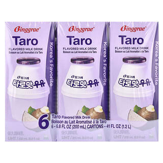 Binggrae, Flavored Milk Drink, Taro, Milchgetränk mit Geschmack, Taro, 6 Kartons, je 200 ml (6,8 fl. oz.).