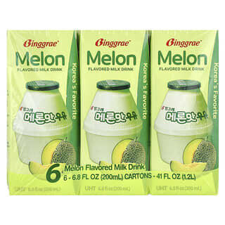 Binggrae, Bebida láctea con sabor, Melón, 6 cajas, 200 ml (6,8 oz. líq.) cada una