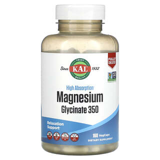 KAL, Magnesium Glisinat 350 Penyerapan Tinggi, 160 Kapsul Nabati