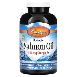 Carlson, Norwegian, Salmon Oil, 500 mg, 300 Soft Gels (250 mg per Soft Gel)