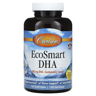 Carlson, EcoSmart DHA, Limão Natural, 500 mg, 120 Cápsulas Softgel