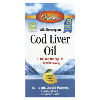 Carlson, Wild Norwegian Cod Liver Oil, Natural Lemon, 15 Liquid Packets, 0.17 fl oz (5 ml) Each