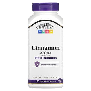 21st Century, Cinnamon Plus Chromium, 2,000 mg, 120 Vegetarian Capsules (500 mg per Capsule)