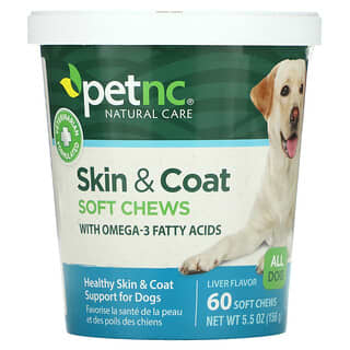 petnc NATURAL CARE, Pele e pelo, Sabor de Fígado, Tudo para Cachorro, 60 Cápsulas Mastigáveis