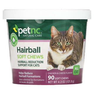 petnc NATURAL CARE, Cuidado natural para mascotas, masticables para bolas de pelos, para todos los gatos, sabor a pollo y queso, 90 masticables