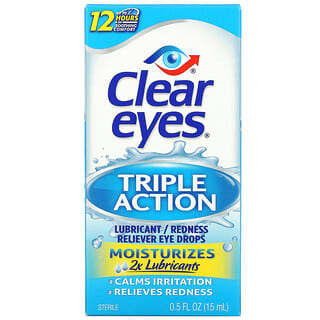 Clear Eyes, Triple Action, Lubricant/Redness Reliever Eye Drops, 0.5 fl oz (15 ml)