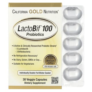 California Gold Nutrition, Probióticos LactoBif 100, 100.000 millones de UFC, 30 cápsulas vegetales