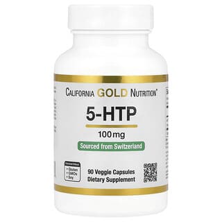 California Gold Nutrition, 5-HTP, Auxílio ao Humor, Extrato de Griffonia Simplicifolia da Suíça, 100 mg, 90 Cápsulas Vegetais