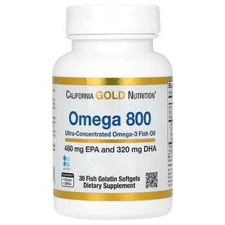 California Gold Nutrition, Olio di pesce con omega 3 ultra-concentrato Omega 800, Forma di trigliceridi kd-pür, 1.000 mg, 30 capsule molli di gelatina di pesce