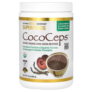 California Gold Nutrition, Superfoods, CocoCeps, cacao, Cordyceps e reishi biologici, 225 g