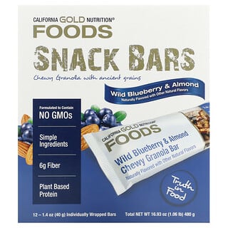 California Gold Nutrition, Foods, Wild Blueberry & Almond Chewy Granola Bars, 12 Bars, 1.4 oz (40 g) Each