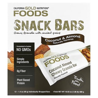 California Gold Nutrition, Foods, Coconut Almond Chewy Granola Bars, 12 Bars, 1.4 oz (40 g) Each