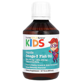 California Gold Nutrition, Kids, Aceite de pescado noruego con omega-3 para niños, Sabor natural a limón, 200 ml (6,7 oz. líq.)