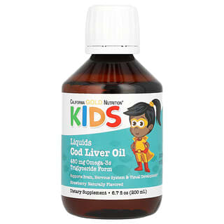 California Gold Nutrition, Aceite de hígado de bacalao noruego para niños, Sabor natural a fresa, 200 ml (6,7 oz. líq.)