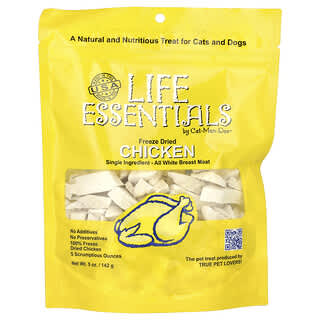 كات-مان-دوو‏, طعام الحيوانات Life Essentials، قطع دجاج مجففة بالتجميد، للقطط والكلاب، 5 أونصة (142 جم)