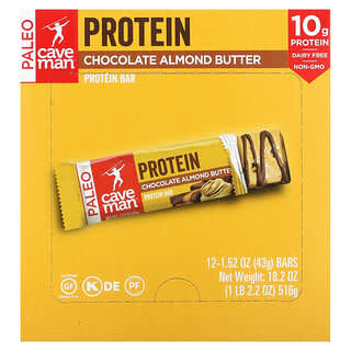 Caveman Foods, Protein Bar, Chocolate Almond Butter, 12 Bars, 1.52 oz (43 g) Each