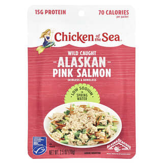 Chicken of the Sea, Salmón rosado de Alaska capturado en estado salvaje en agua de manantial, Bajo en sodio, 70 g (2,5 oz)