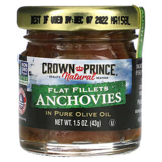 Crown Prince Natural, Anchoas, Filetes Planos, En Aceite de Oliva Puro, 1.5 oz (43 g)