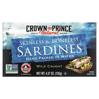 Crown Prince Natural, Skinless & Boneless Sardines, In Water, 4.37 oz (125 g)