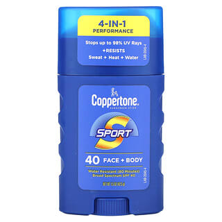 Coppertone, Protector solar en barra, Deporte, Rendimiento 4 en 1, Rostro y cuerpo, FPS 40`` 42,5 g (1,5 oz)