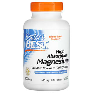 Doctor's Best, Magnesium Penyerapan Tinggi 100% Kelat dengan Albion Minerals, 100 mg, 240 Tablet