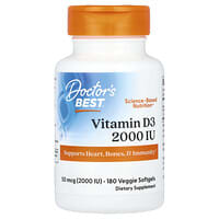 Doctor's Best, Vitamina D3, 50 mcg (2.000 UI), 180 Cápsulas Softgel Vegetais